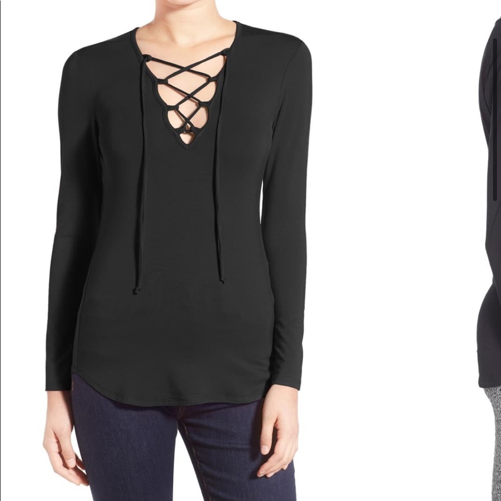 Lace-Up Black Long Sleeve Top